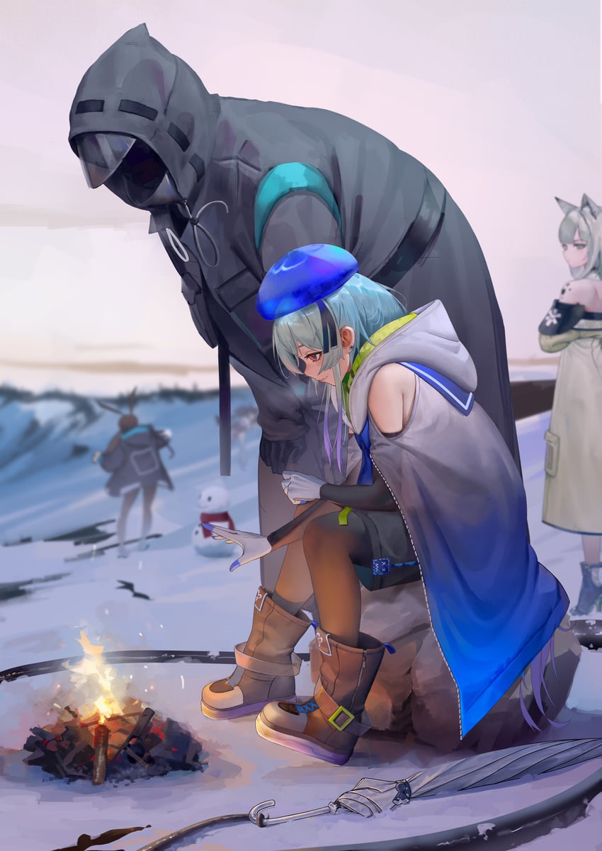 doctor, amiya, kal'tsit, blaze, and mizuki (arknights) drawn by oumu_(pixiv_24745345)