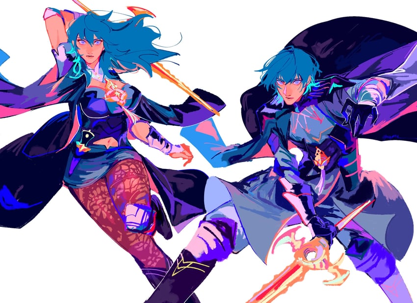 female byleth and male byleth (fire emblem and 1 more) drawn by epaya_hakase