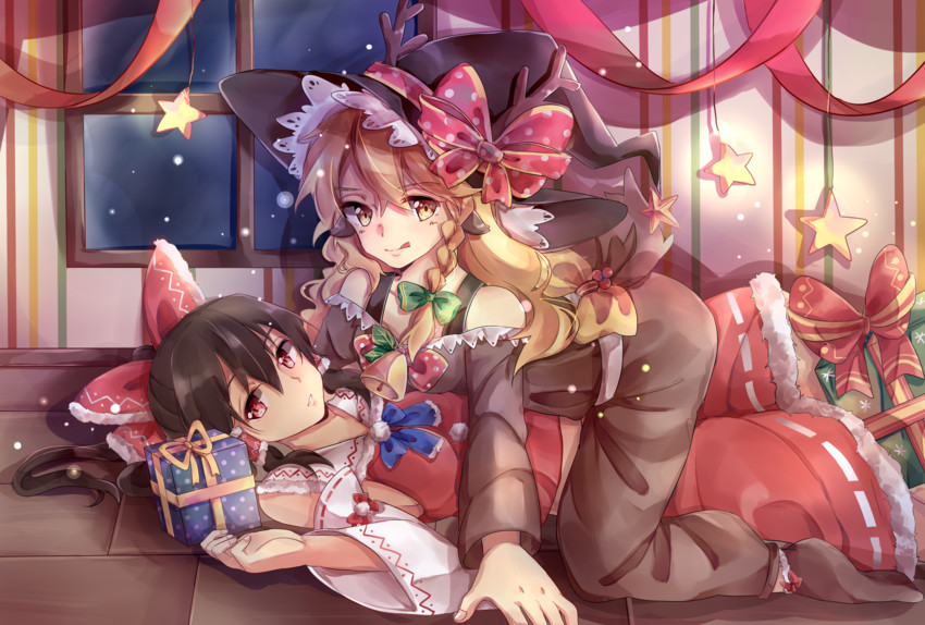 hakurei reimu and kirisame marisa (touhou) drawn by kayu_(553917372)
