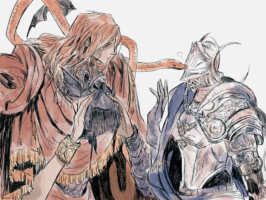 messmer the impaler and rellana twin moon knight (elden ring and 1 more) drawn by fune_(nkjrs12)
