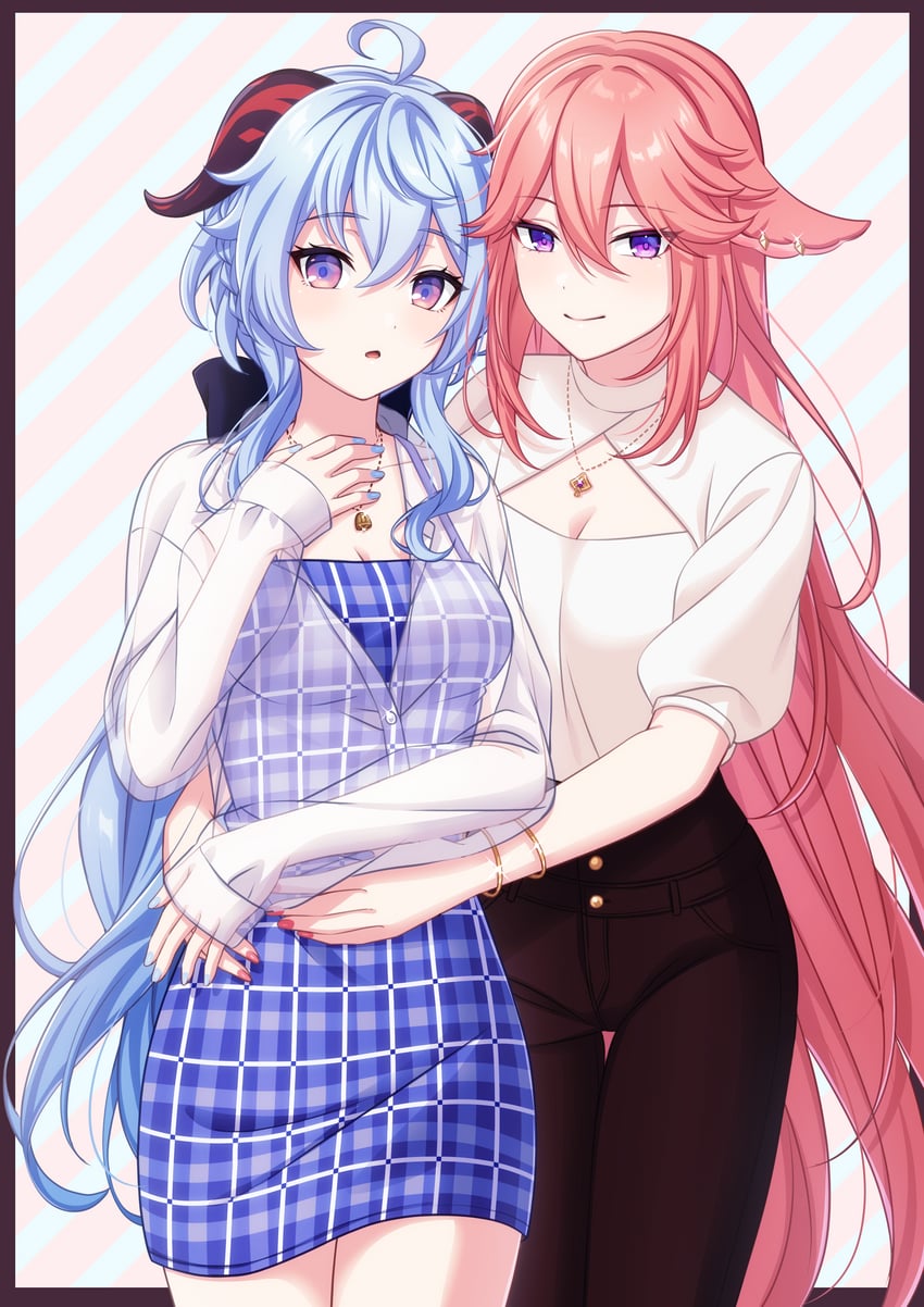 ganyu and yae miko (genshin impact) drawn by pochimaru_(marumaru_wanwan)