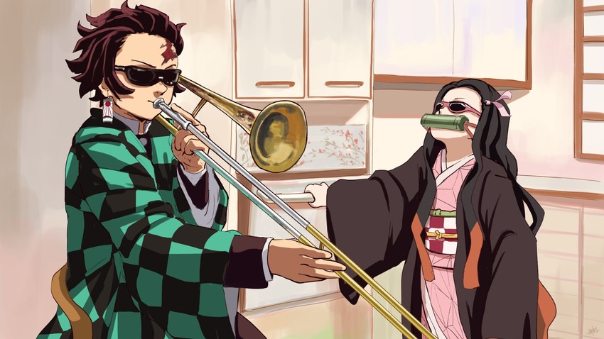 kamado nezuko and kamado tanjirou (kimetsu no yaiba) drawn by justin_leyva_(steamy_tomato)