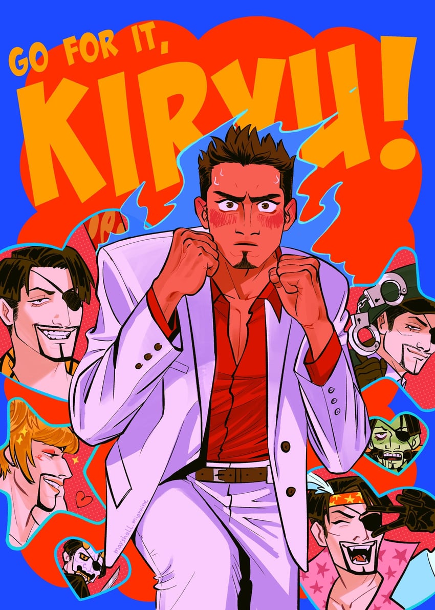 kiryu kazuma, majima goro, and goromi (ryuu ga gotoku and 1 more) drawn by artmigraine
