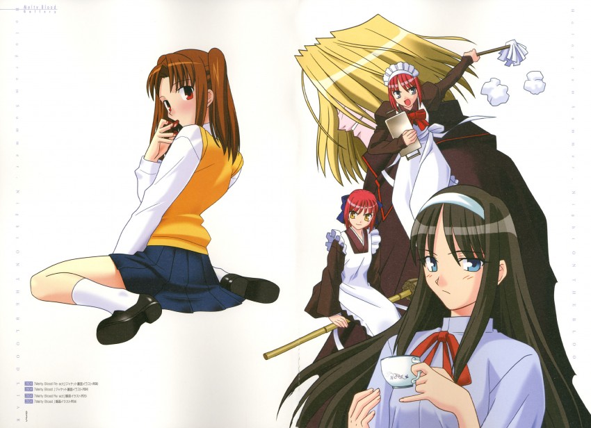 tohno akiha, kohaku, hisui, yumizuka satsuki, and wallachia (tsukihime and 1 more) drawn by takeuchi_takashi