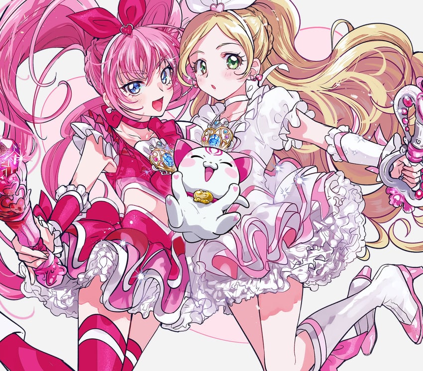 houjou hibiki, minamino kanade, cure melody, cure rhythm, and hummy (precure and 1 more) drawn by asako_(itiba)
