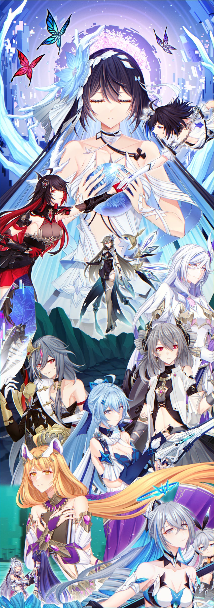kiana kaslana, raiden mei, bronya zaychik, seele vollerei, herrscher of sentience, and 8 more (honkai and 1 more) drawn by sieka_(piiroinardesco)