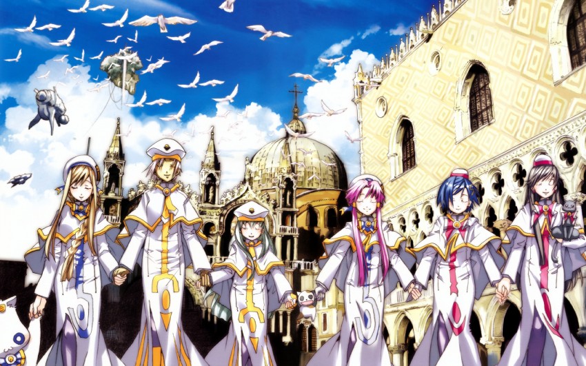 mizunashi akari, alice carroll, aika granzchesta, aria pokoteng, alicia florence, and 4 more (aria) drawn by amano_kozue