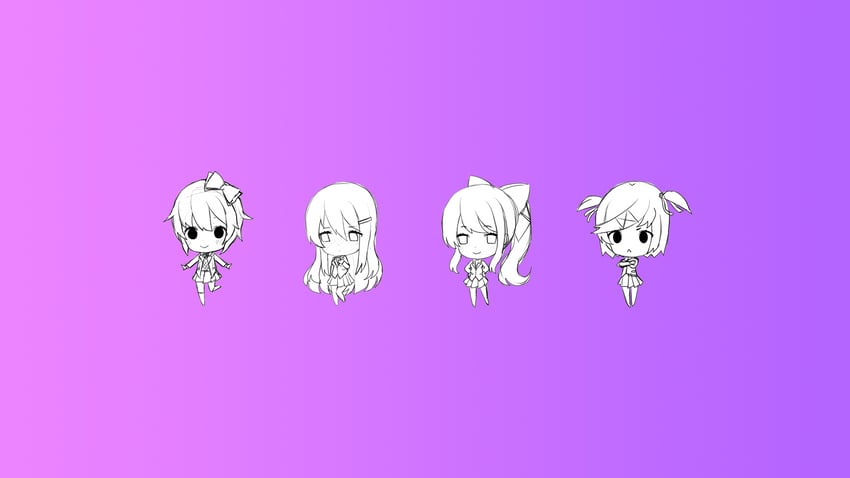 monika, natsuki, yuri, and sayori (doki doki literature club) drawn by satchely