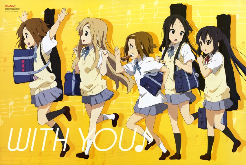 akiyama mio, nakano azusa, hirasawa yui, tainaka ritsu, and kotobuki tsumugi (k-on! and 1 more) drawn by tsuda_sachie and ueno_chiyoko