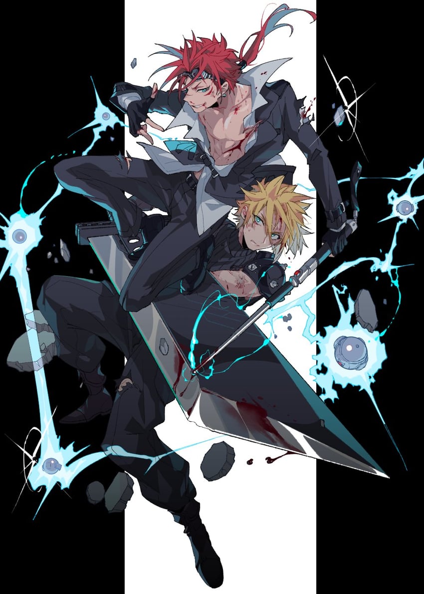 cloud strife and reno (final fantasy and 2 more) drawn by pokashi