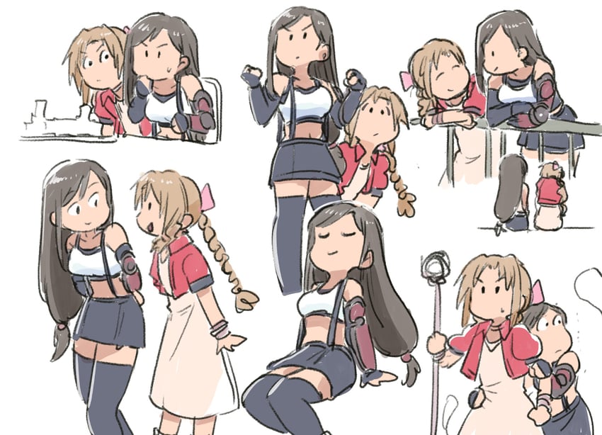 tifa lockhart and aerith gainsborough (final fantasy and 2 more) drawn by tsubobot