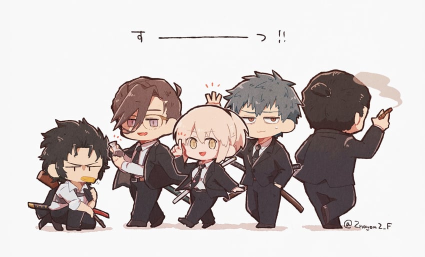 okita souji, saitou hajime, hijikata toshizou, yamanami keisuke, and serizawa kamo (fate and 1 more) drawn by znononz