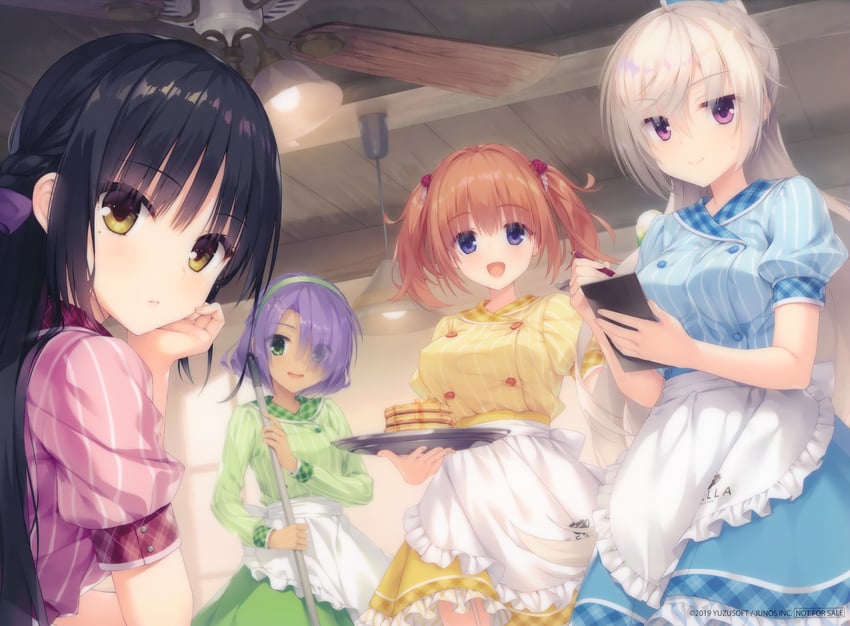 shiki natsume, akizuki kanna, hiuchidani mei, and sumizome nozomi (cafe stella to shinigami no chou) drawn by kobuichi and muririn