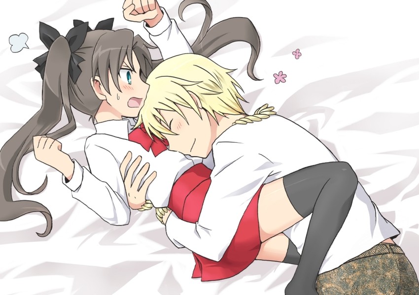 tohsaka rin and gilgamesh (fate and 1 more) drawn by nanasaki