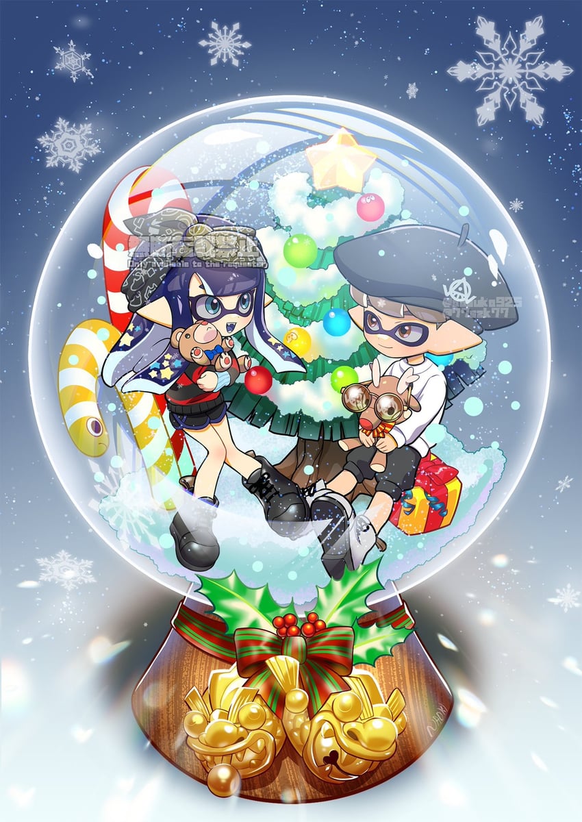 inkling player character, inkling girl, and inkling boy (splatoon) drawn by naoki_(oosuko)