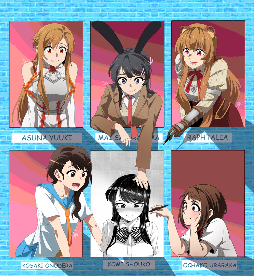 asuna, uraraka ochaco, komi shouko, raphtalia, sakurajima mai, and 3 more (boku no hero academia and 5 more) drawn by ducklordethan