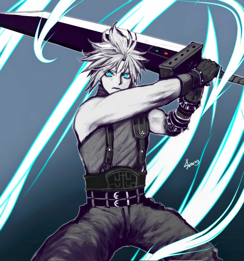 cloud strife (final fantasy and 2 more) drawn by shinogu_r