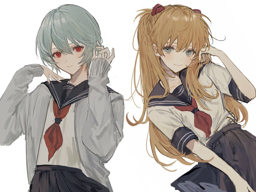 souryuu asuka langley and ayanami rei (neon genesis evangelion) drawn by nokoru_sora