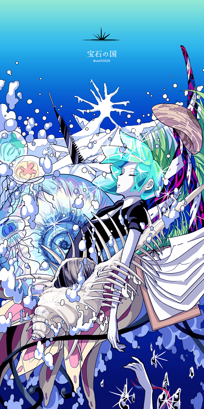 phosphophyllite and cinnabar (houseki no kuni) drawn by tamami_(tm050829)