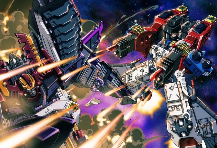 optimus prime, jetfire, galvatron, convoy, and overload (transformers and 2 more) drawn by watanabe_yoshihiro