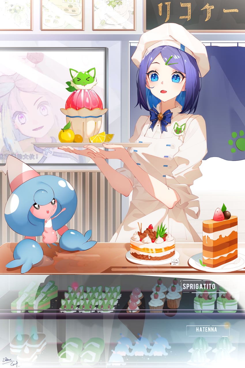 iono, sprigatito, liko, and hattrem (pokemon and 1 more) drawn by oare_cat