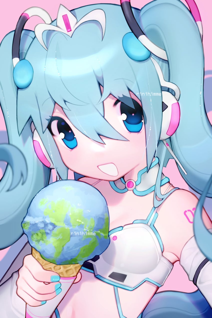hatsune miku and racing miku (vocaloid and 1 more) drawn by rinihimme