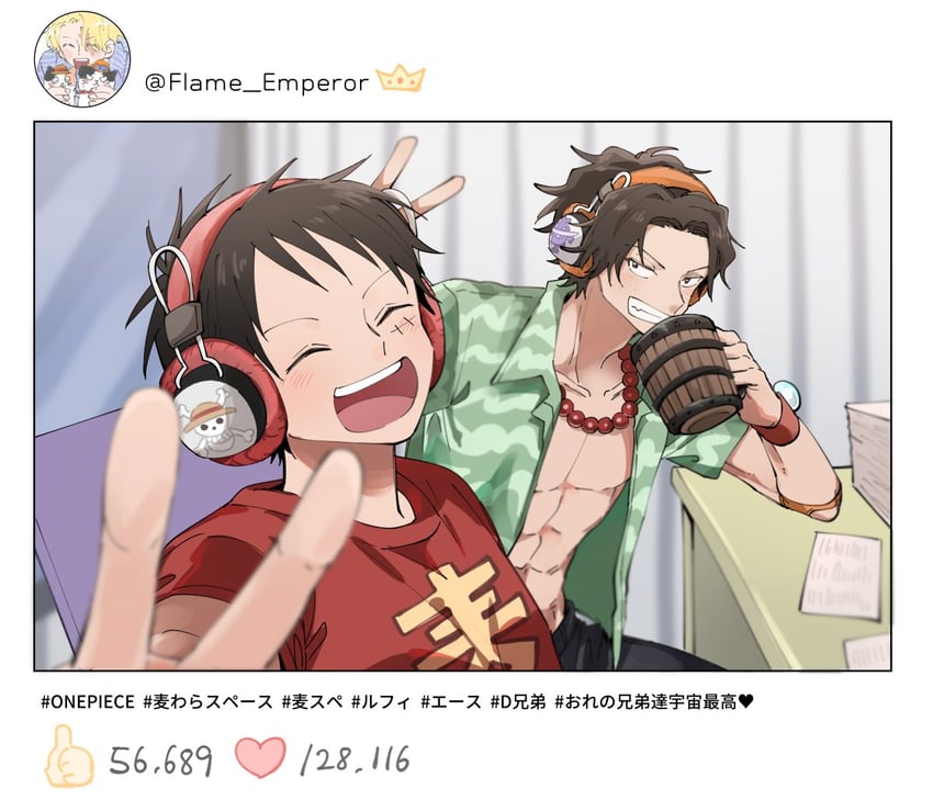monkey d. luffy, portgas d. ace, and sabo (one piece and 1 more) drawn by una_em