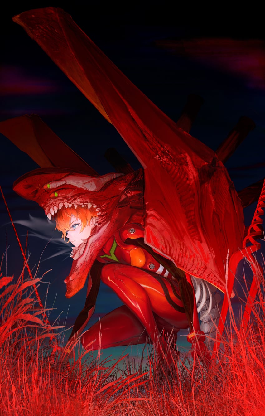 souryuu asuka langley and eva 02 (neon genesis evangelion) drawn by hesemoshi