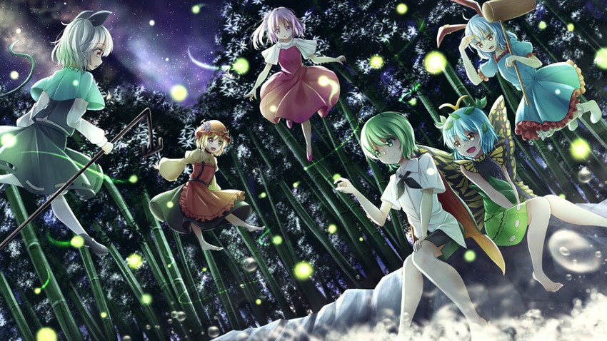 nazrin, wriggle nightbug, aki minoriko, seiran, eternity larva, and 1 more (touhou) drawn by aru0607