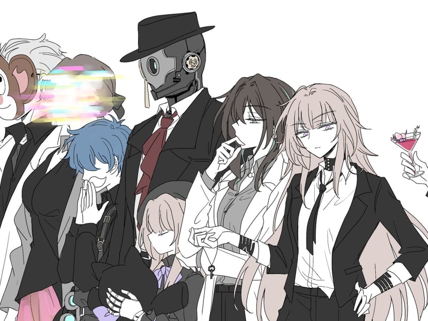 herta, the herta, ruan mei, screwllum, stephen lloyd, and 2 more (honkai and 1 more) drawn by tecs117
