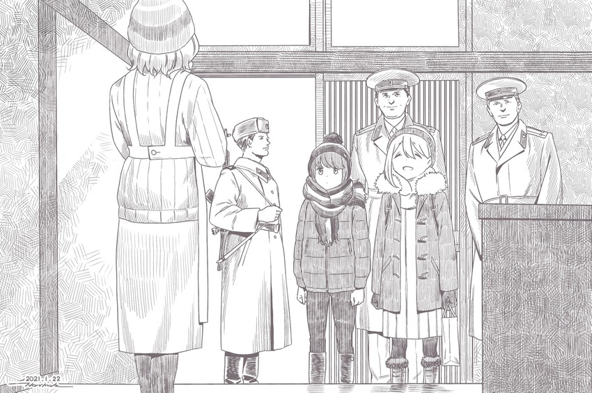 shima rin, kagamihara nadeshiko, and kagamihara nadeshiko's grandmother (original and 2 more) drawn by horikou