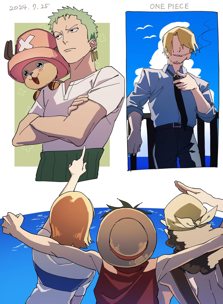 nami, monkey d. luffy, roronoa zoro, sanji, tony tony chopper, and 1 more (one piece) drawn by pnpk_1013