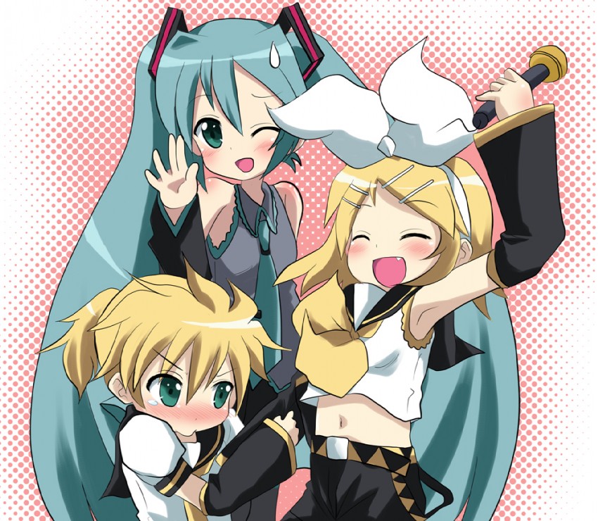 hatsune miku, kagamine rin, and kagamine len (vocaloid) drawn by massala