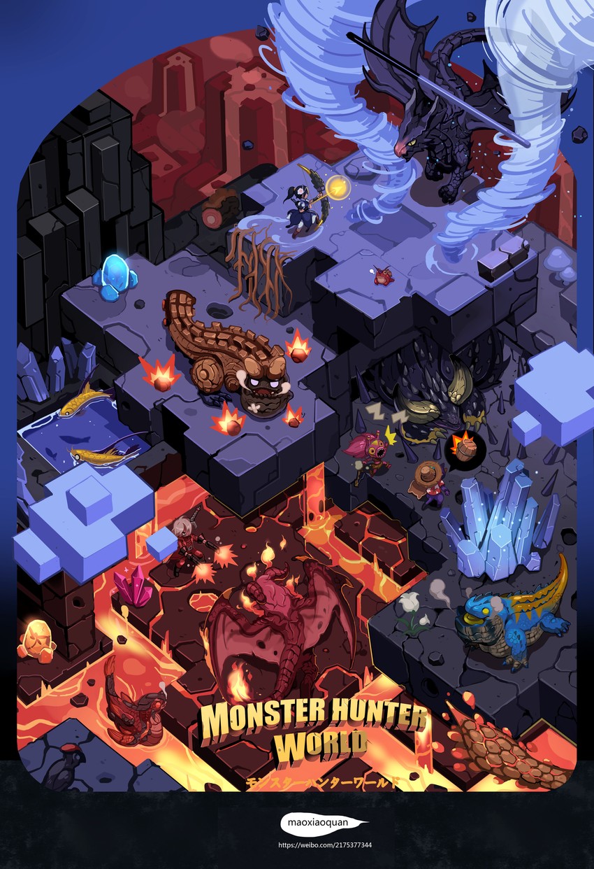 monster hunter, dante, felyne, nergigante, bazelgeuse, and 6 more (monster hunter and 2 more) drawn by maoxiaoquan