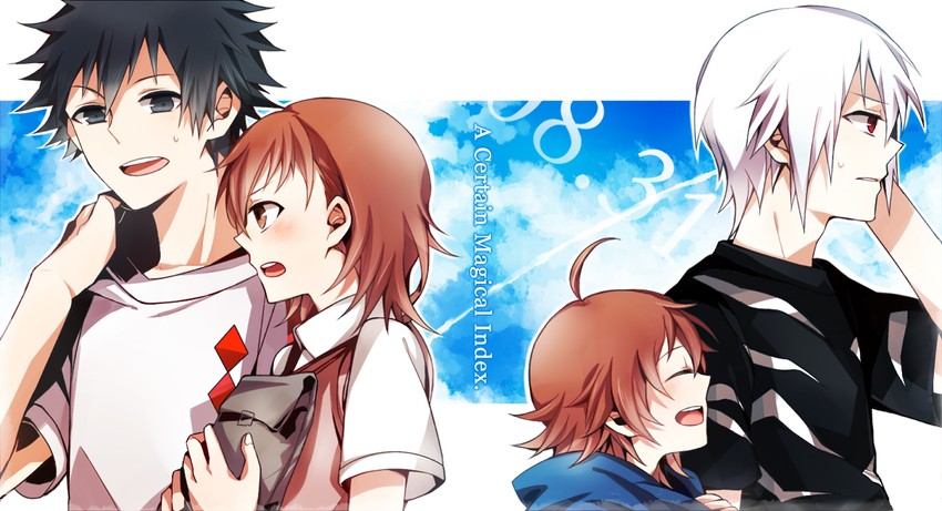 misaka mikoto, kamijou touma, accelerator, and last order (toaru majutsu no index) drawn by srung