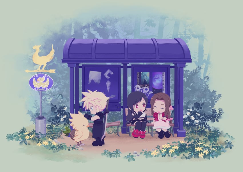 tifa lockhart, cloud strife, and aerith gainsborough (final fantasy and 2 more) drawn by saki_(hxaxcxk)