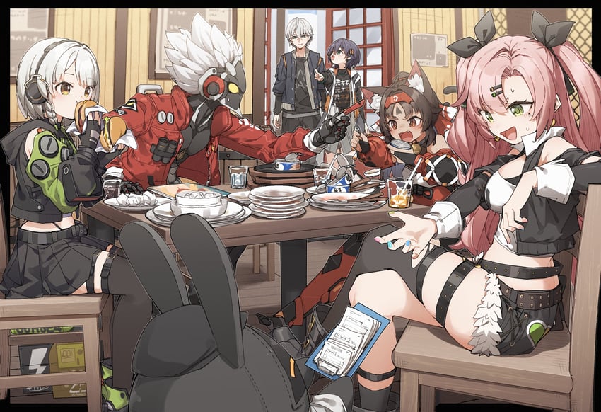 belle, wise, nicole demara, anby demara, nekomiya mana, and 1 more (zenless zone zero) drawn by yukie_(kusaka_shi)