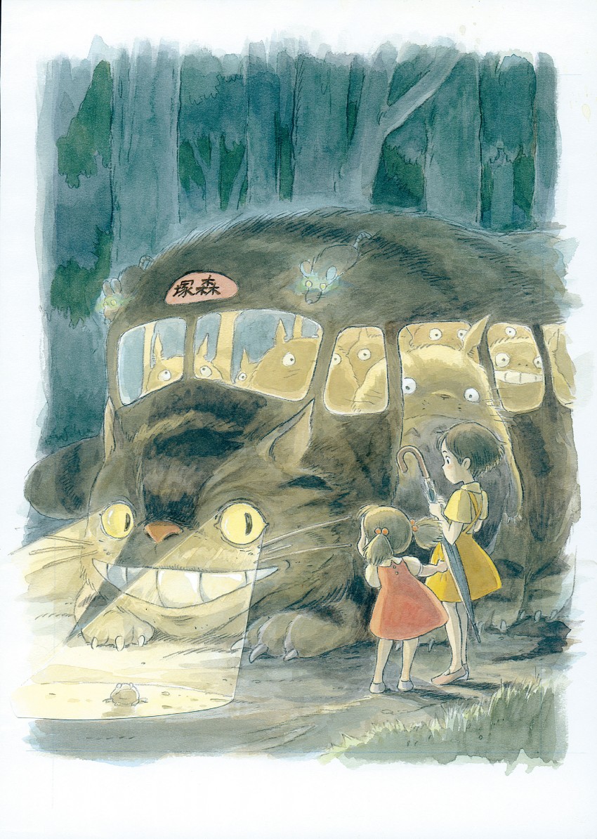 totoro, kusakabe satsuki, kusakabe mei, and nekobus (tonari no totoro)