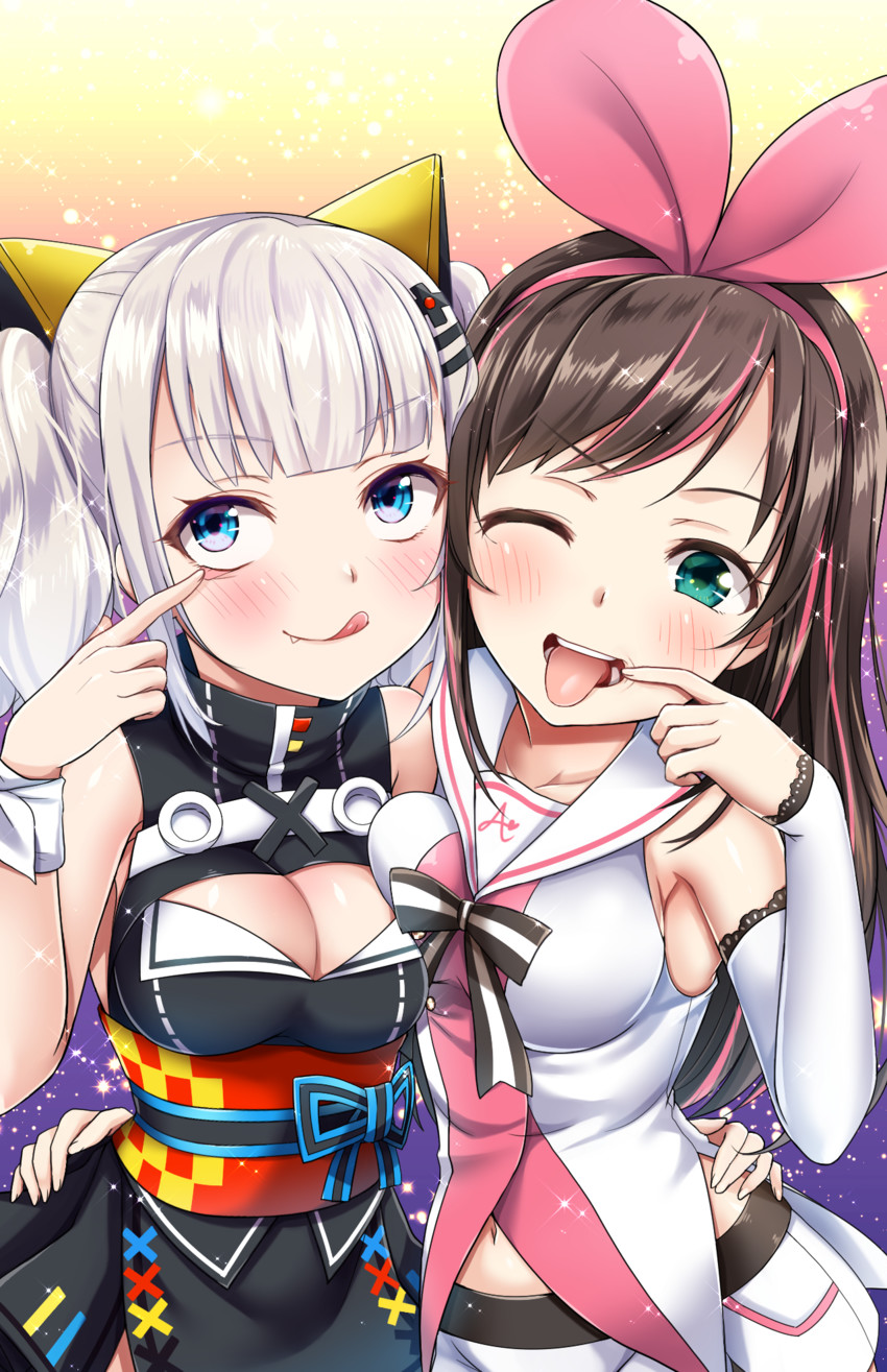 kizuna ai and kaguya luna (kizuna ai inc. and 1 more) drawn by omoomomo