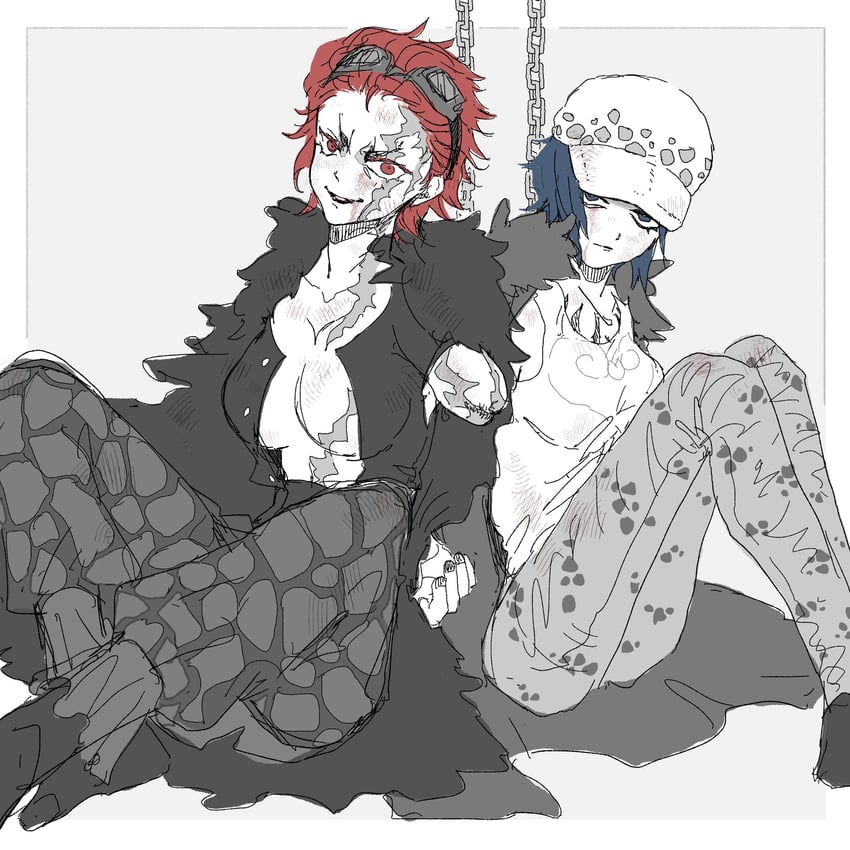 trafalgar law, eustass kid, and law-chan (one piece) drawn by k84612