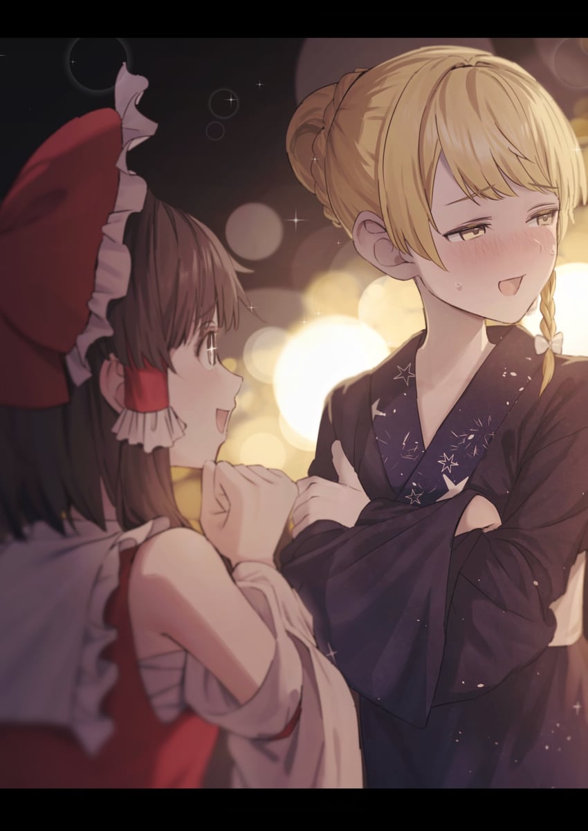hakurei reimu and kirisame marisa (touhou) drawn by wanko_sora