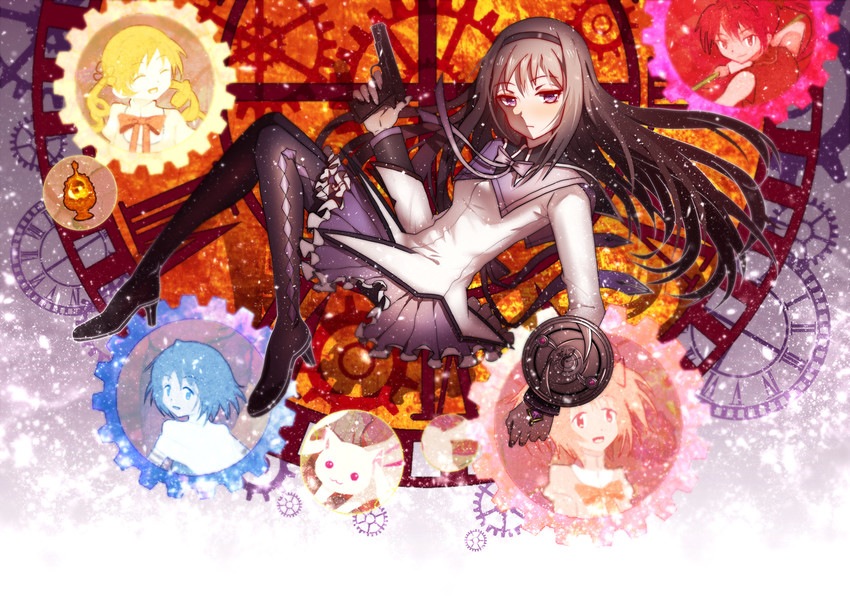 akemi homura, kaname madoka, miki sayaka, sakura kyoko, tomoe mami, and 1 more (mahou shoujo madoka magica) drawn by majiang