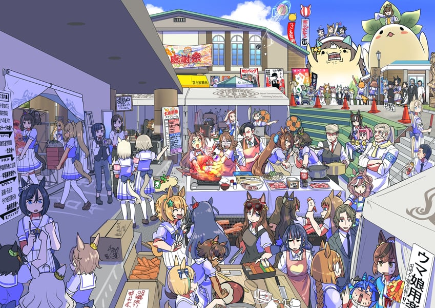 trainer, agnes tachyon, daiwa scarlet, silence suzuka, twin turbo, and 49 more (umamusume and 3 more) drawn by sakazaki_freddy