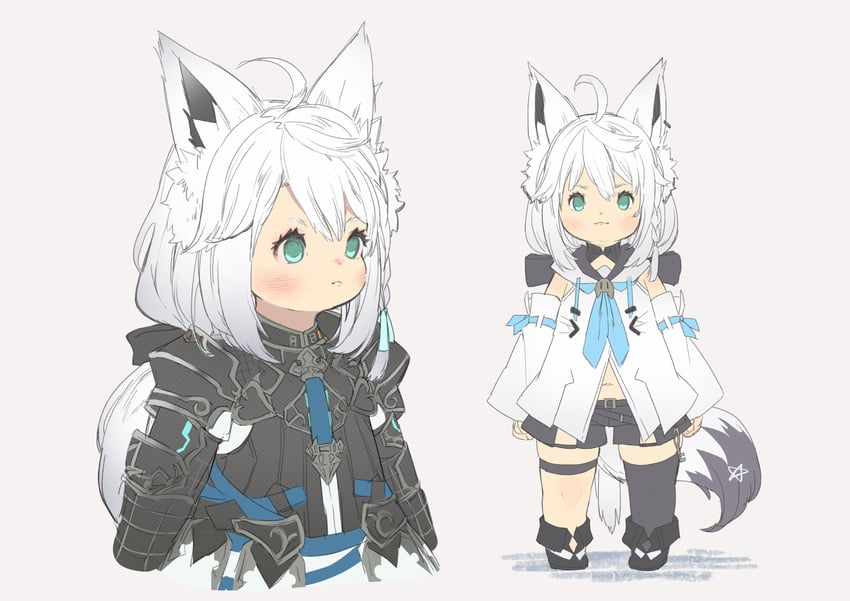 warrior of light and shirakami fubuki (hololive and 2 more) drawn by gezerun