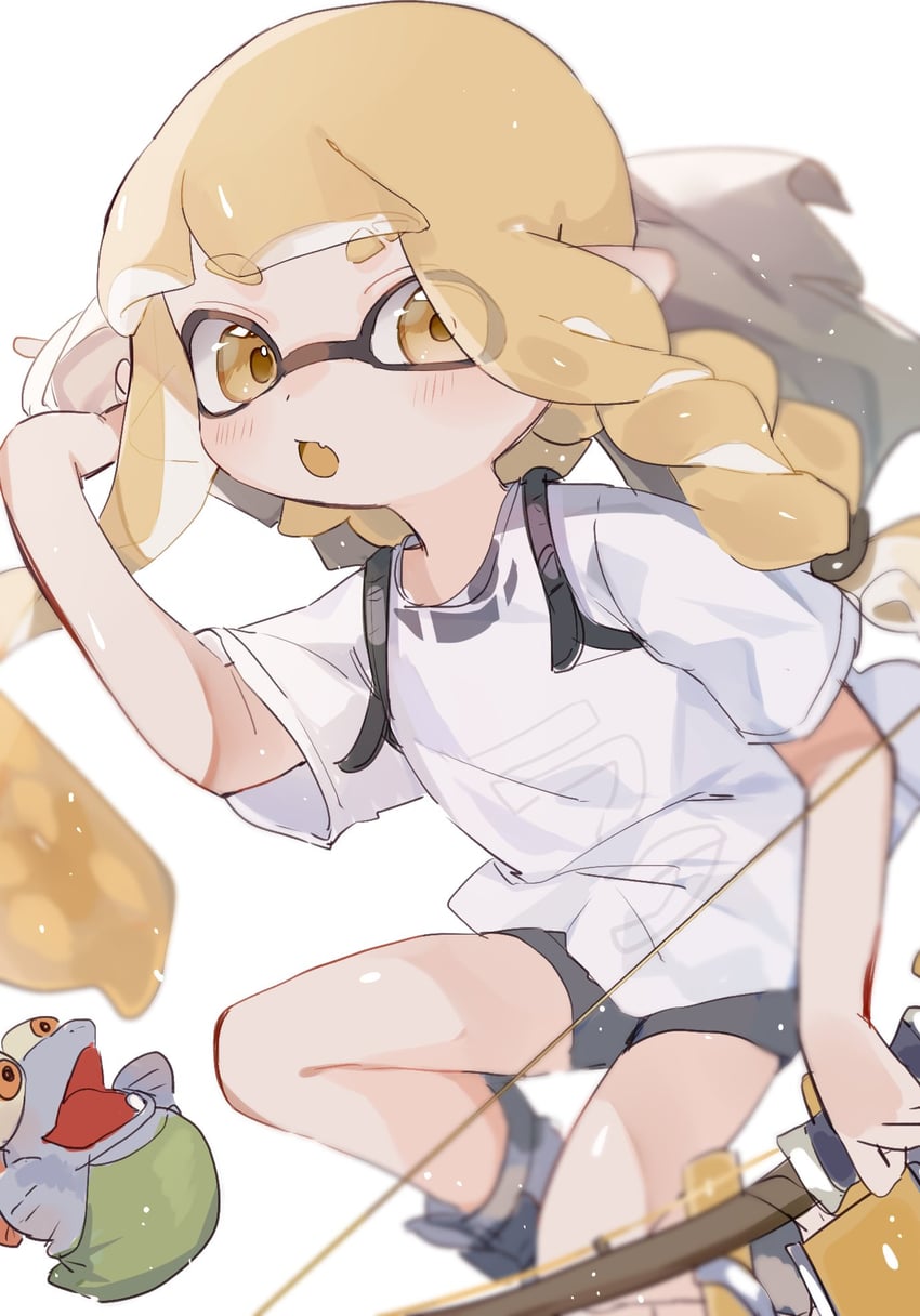 inkling player character, inkling girl, and smallfry (splatoon and 1 more) drawn by saba_0141