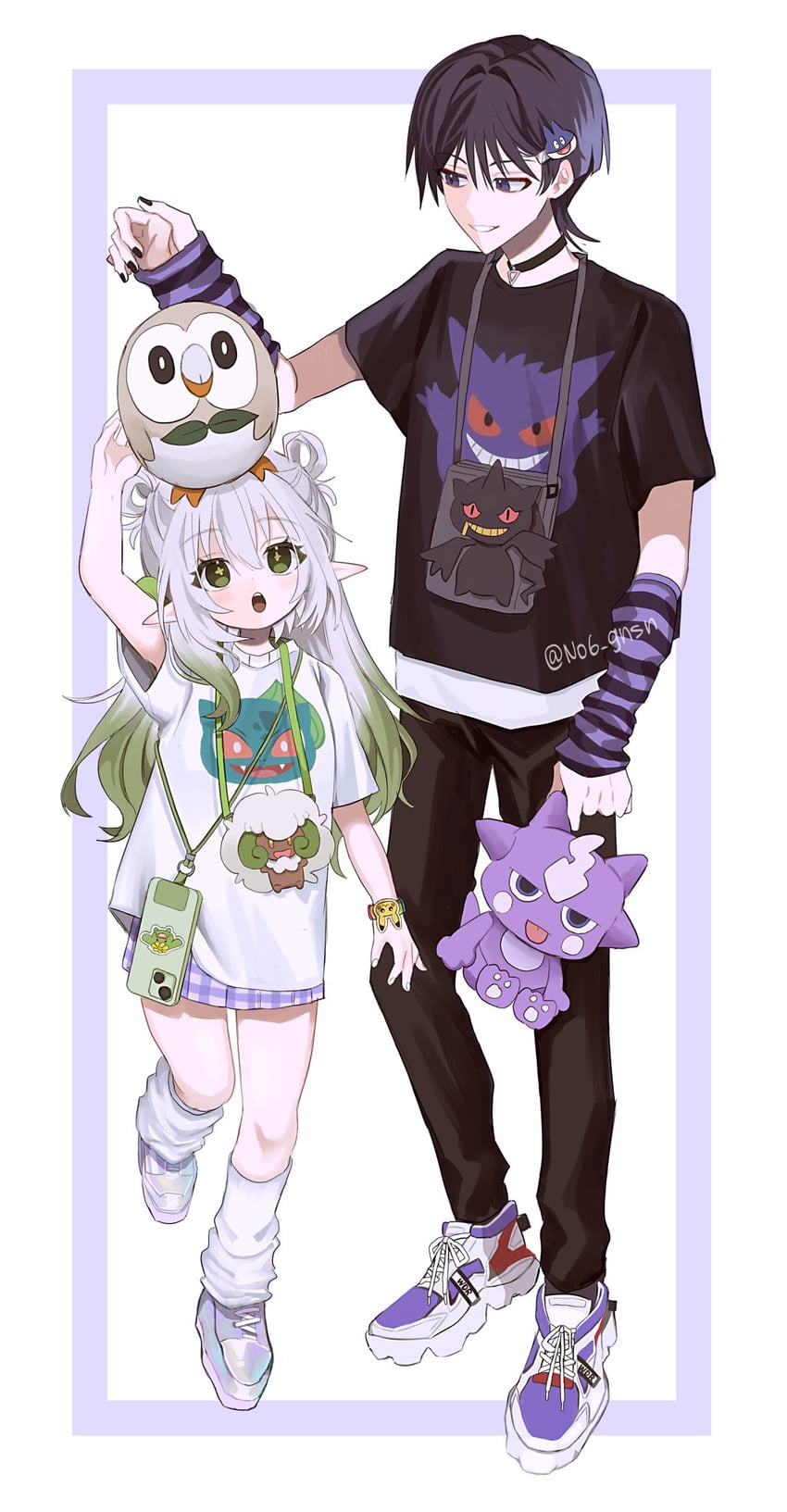 scaramouche, pikachu, nahida, rowlet, gengar, and 6 more (pokemon and 1 more) drawn by no6_gnsn
