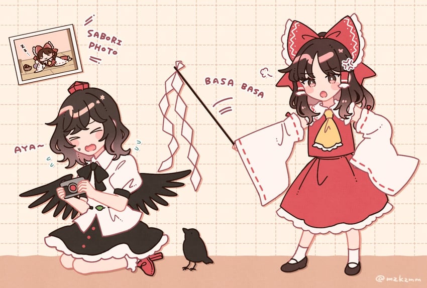 hakurei reimu and shameimaru aya (touhou) drawn by mozukuzu_(manukedori)
