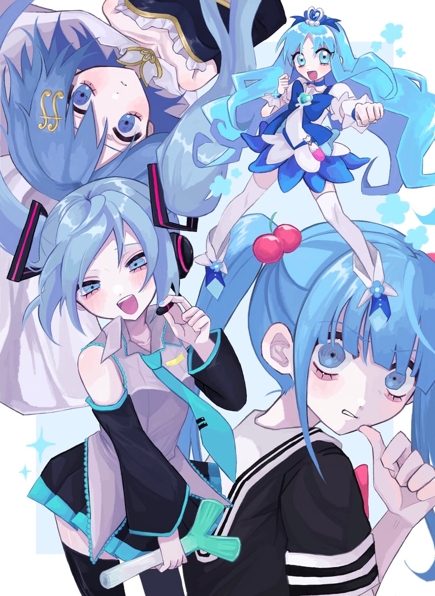 hatsune miku, miki sayaka, kurumi erika, cure marine, and anazawa nijimi (vocaloid and 4 more) drawn by shizumu_(shi_zumu)