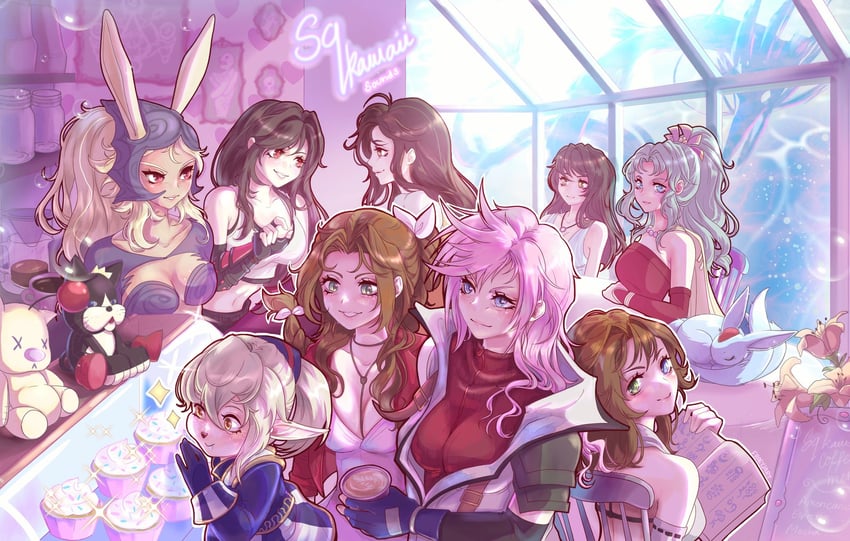 tifa lockhart, aerith gainsborough, terra branford, moogle, garnet til alexandros xvii, and 7 more (final fantasy and 8 more) drawn by fraeyjart