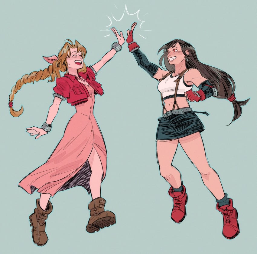 tifa lockhart and aerith gainsborough (final fantasy and 1 more) drawn by unlckdrat